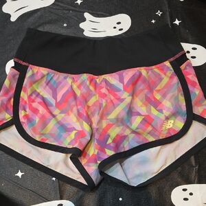 New Balance Women's Geometric Athletic Shorts - Black and Multicolor